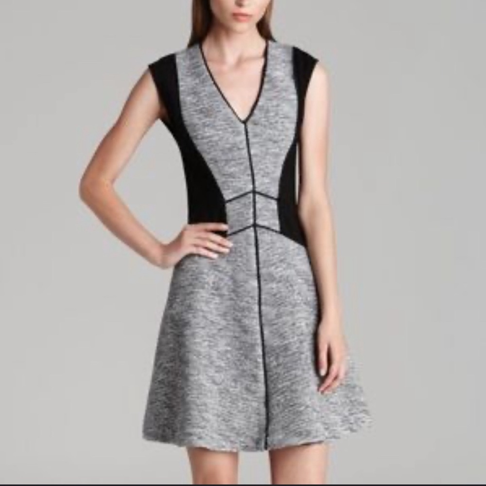 Rebecca Taylor | Colorblock Geometric Grey A Line Dress